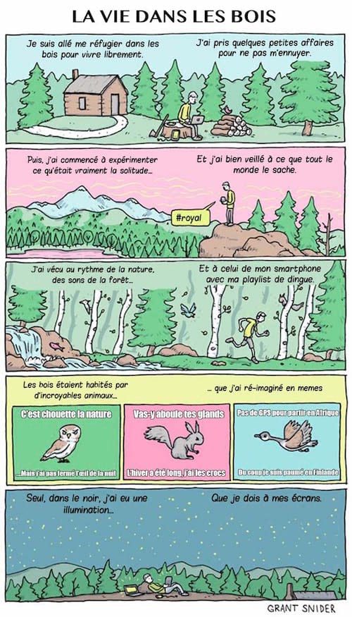 la vie dans les bois avec le smartphone