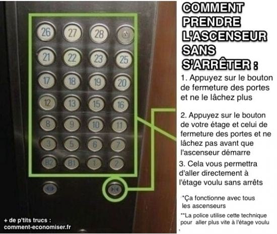 l'astuce pour monter en ascenseur sans s'arrêter