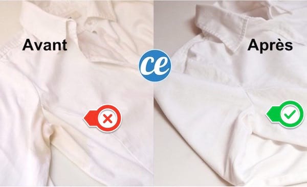 une chemises avec des auréoles sous les bras et la même sans les auréoles une fois nettoyée