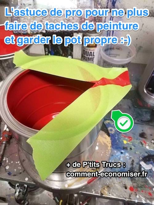 Pot de peinture : comment empêcher les taches avec du ruban adhésif.