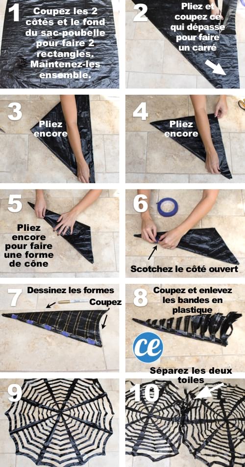 Tuto pour DIY pour faire des toiles d'araignée avec un sac poubelle pour Halloween