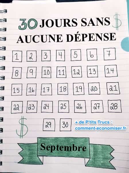 30 jours sans aucune dépense calendrier septembre