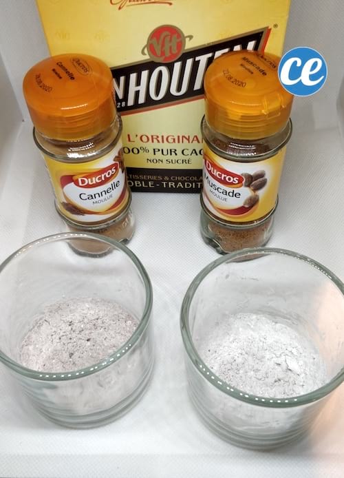 chocolat poudre, cannelle, muscade pour faire poudre libre