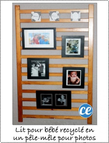Le montant du lit de bébé utilisé pour accrocher les cadres photos