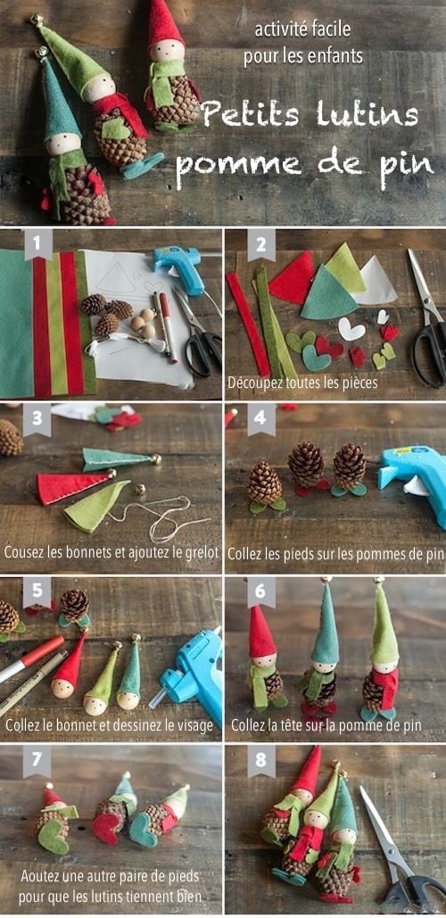 Duendes de Natal DIY com pinhas