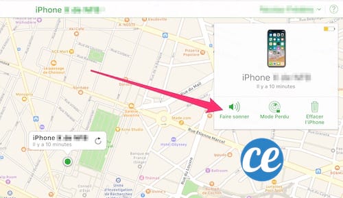 Cliquez sur faire sonner pour activer la sonnerie de l'iphone