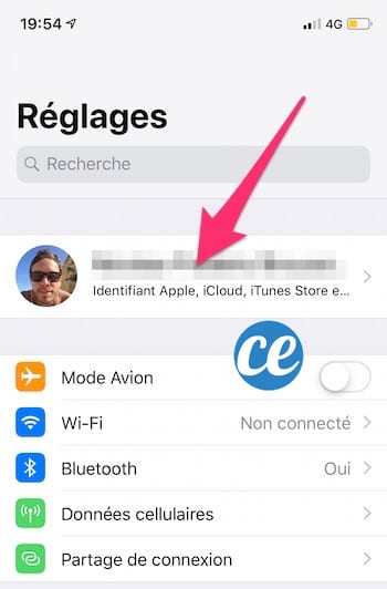 Cliquez sur l'identifiant icloud