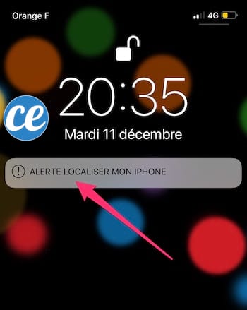 Message qui apparait sur l'écran de l'iPhone