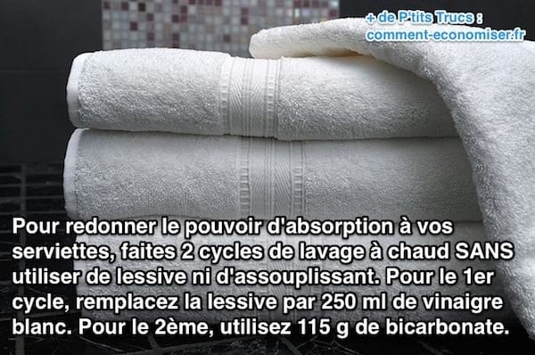 Utilisez du vinaigre blanc et du bicarbonate pour redonner le pouvoir d'absorption des serviettes
