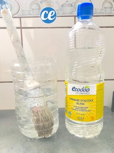 Un pinceau trempe dans du vinaigre blanc