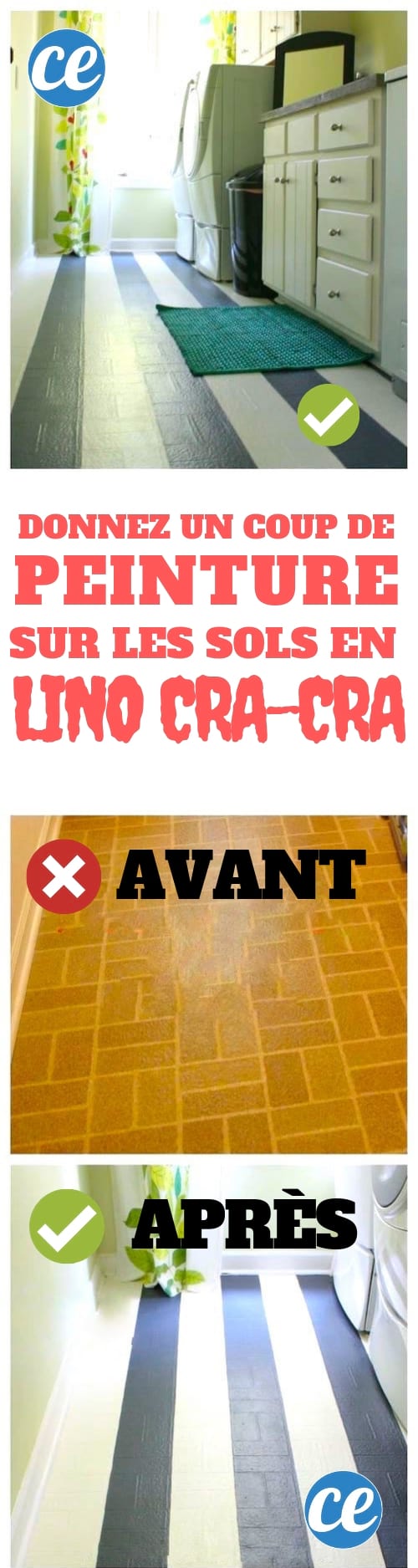 Déco DIY pour la maison : donner un coup de peinture pour rafraîchir votre vieux lino.