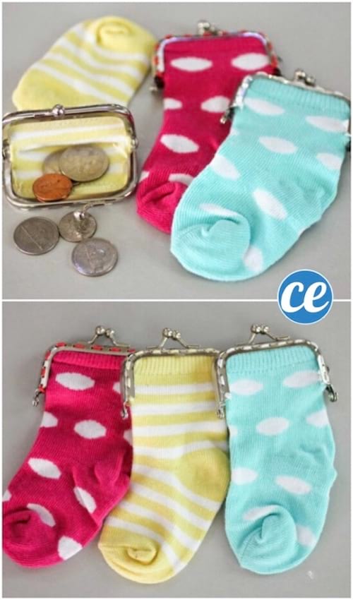 Petit porte -monnaie fait avec des chaussettes orphelines recyclées