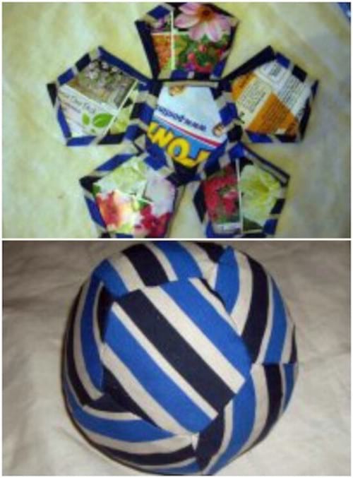 création d'un ballon de foot fait avec des chaussettes recyclées