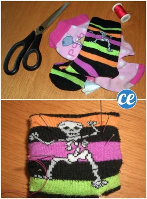 création d'un coussin à épingles fait avec des chaussettes recyclées