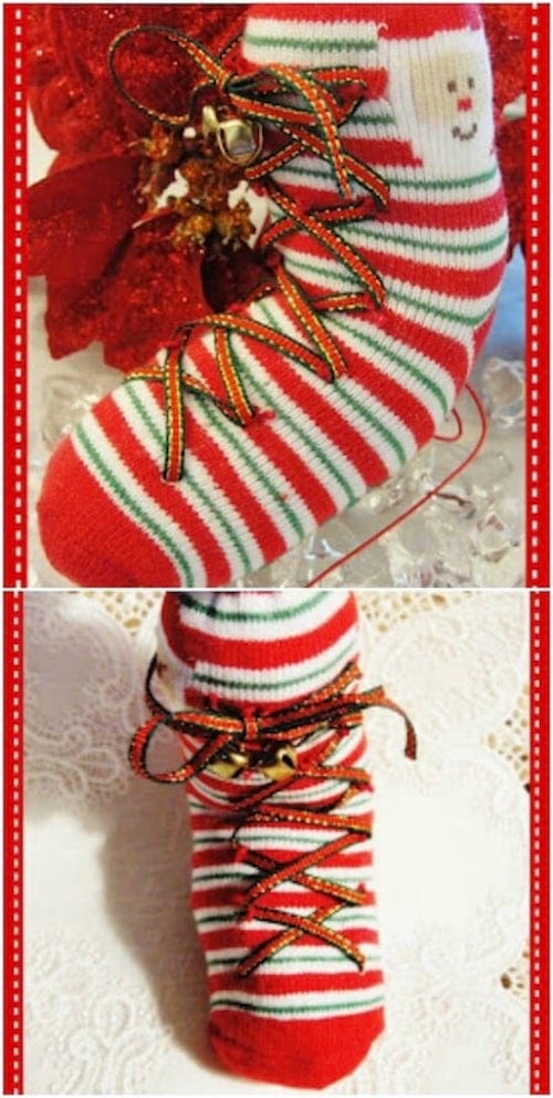 Recyclage d'une chaussette en chaussette décorative pour Noël