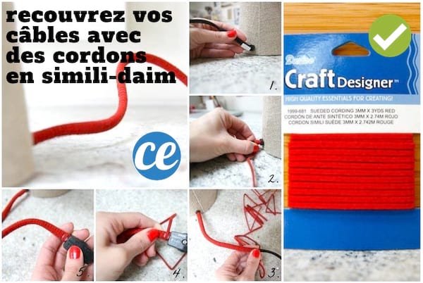 Déco DIY pour la maison : utilisez ces cordons en simili-daim pour recouvrir les câbles électriques inesthétiques.