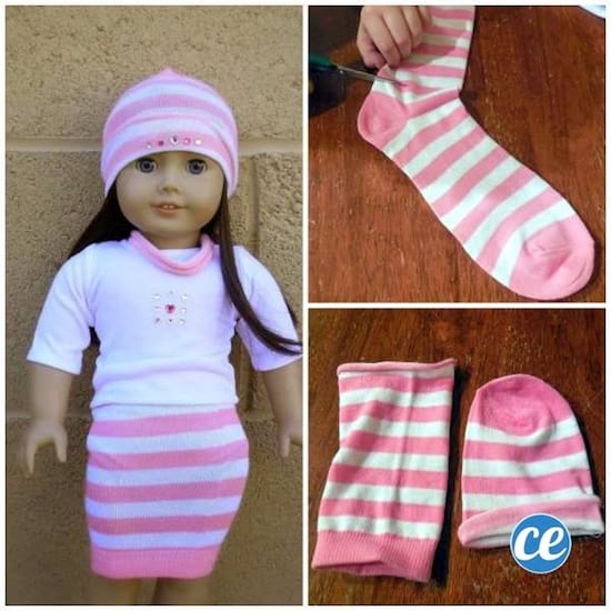 Chaussette célibataire recyclée en habit pour poupée