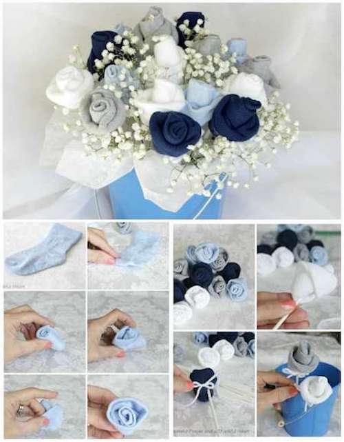 bouquets de fleurs fait avec des chaussettes