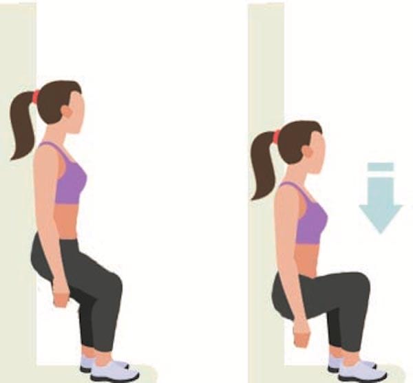 Faites l’exercice du squat mural pour tonifier et affiner les jambes.