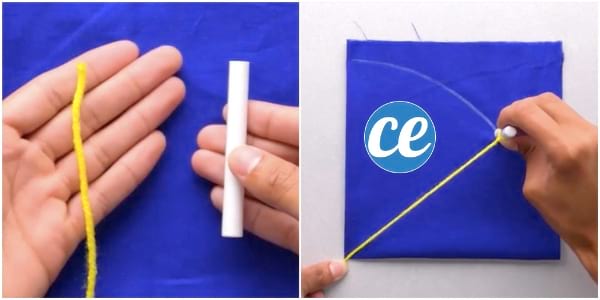 Astuce de couture : faites un cercle parfait avec une ficelle et de la craie.