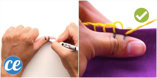 Astuce de couture : pour faire des points réguliers, tracez une ligne sur un morceau de tissu.