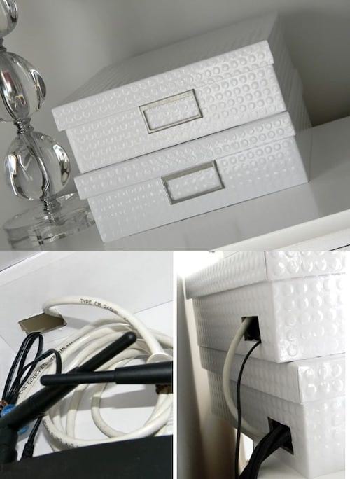 astuce rangement pour cacher le modem dans un boite
