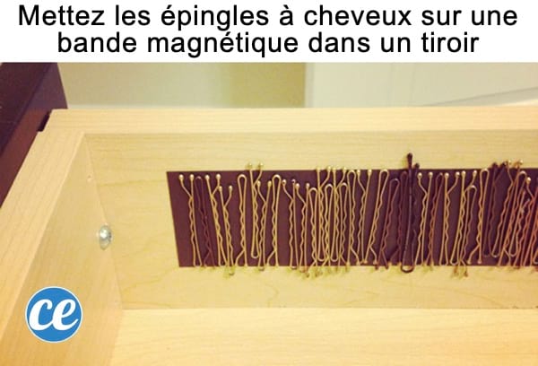 Une bande adhésive magnétique pour ranger les épingles à cheveux
