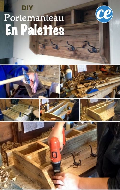 un portemanteau DIY fait avec des planches de palettes
