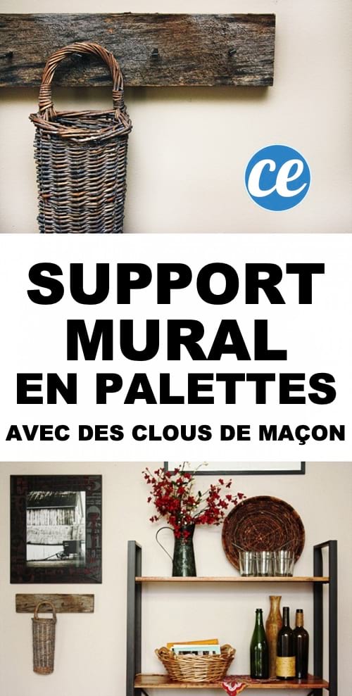 Support mural avec des crochets faits en planche de palettes