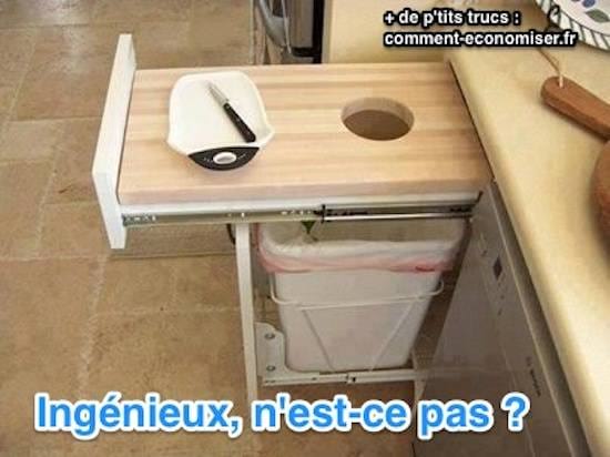 Plan de travail ingénieux avec trou pour la poubelle