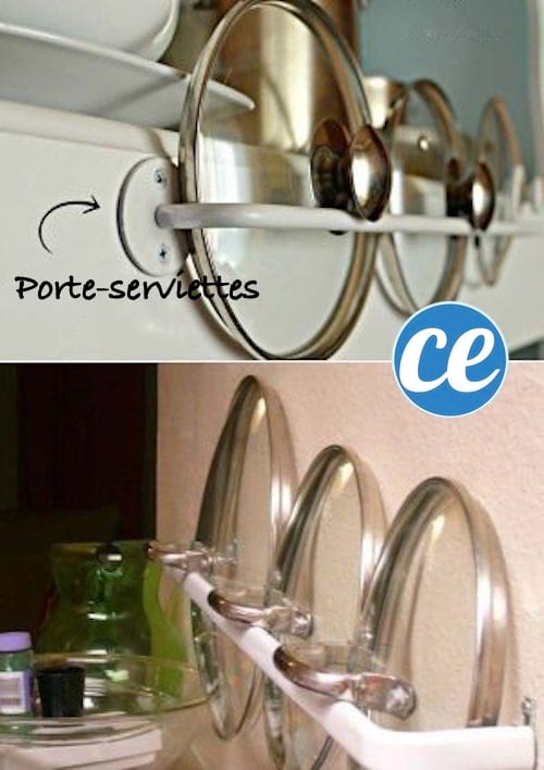 Des portes-serviettes pour ranger les couvercles des poêles