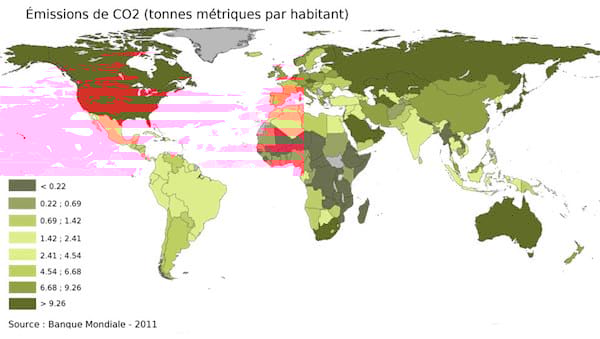 Carte du monde des émissions par habitant