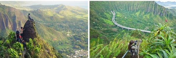 Paysage d'hawaii vu de l'escaler avec les montagnes derrière