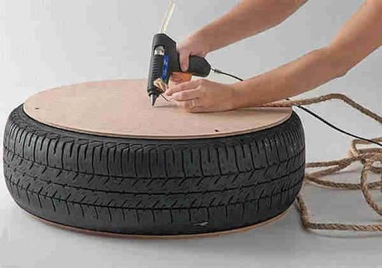 DIY pour faire un pouf avec un pneu