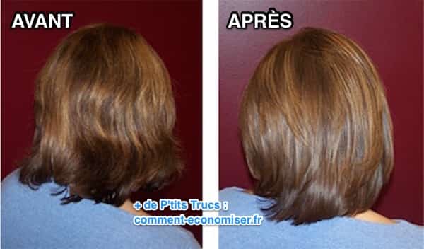 Des cheveux brillants avant/après après un soin maison au citron