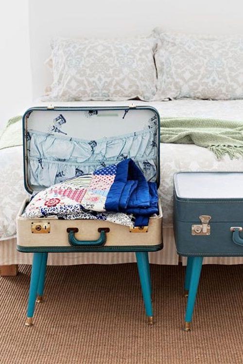 Une valise tenant sur une mini table 