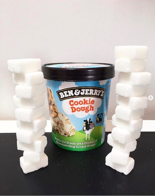 Un pot de glace Ben&Jerry et son équivalence en sucre