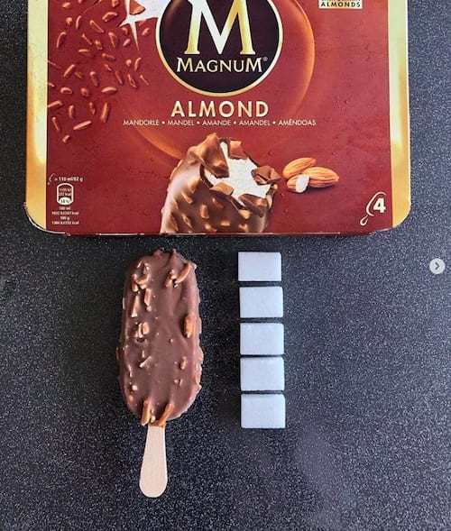Une glace Magnum Amandes et son équivalent en sucre