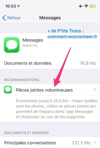 Supprimer les pièces volumineuse des anciens messages iphone