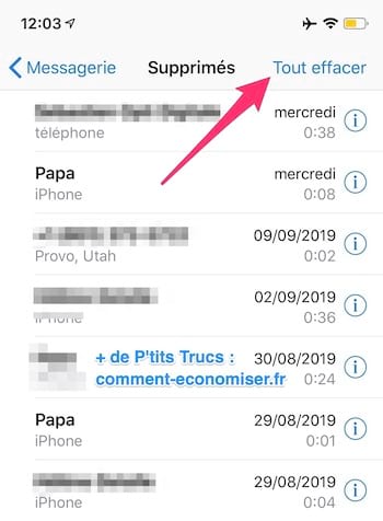 Supprimer les messages vocaux pour gagner de la mémoire iphone