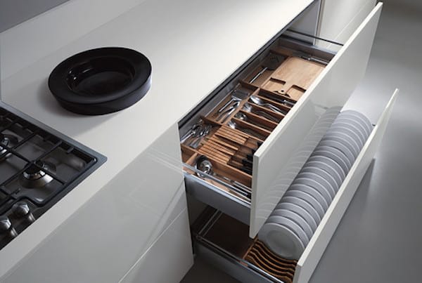 Deux tiroirs blancs pour rangement ustensiles de cuisine
