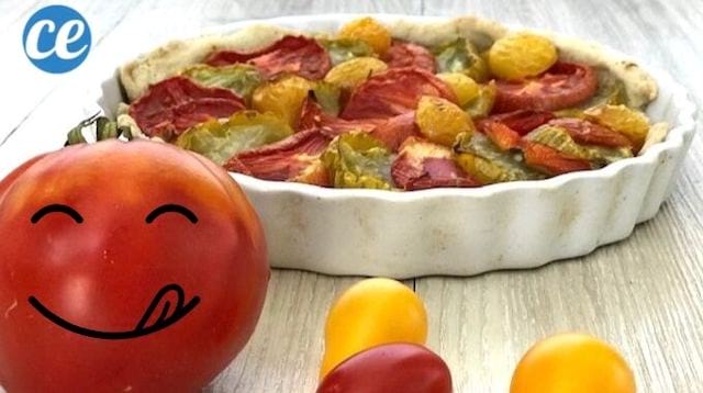 Recette de la tarte aux tomates colorées et à la moutarde dans un plat