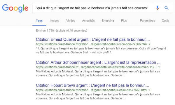 Utilisez des guillemets pour recherche un ou des mots précis dans vos recherches Google.