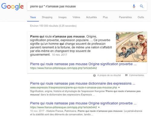 Utilisez un astérisque pour compléter une phrase dans vos recherches Google.
