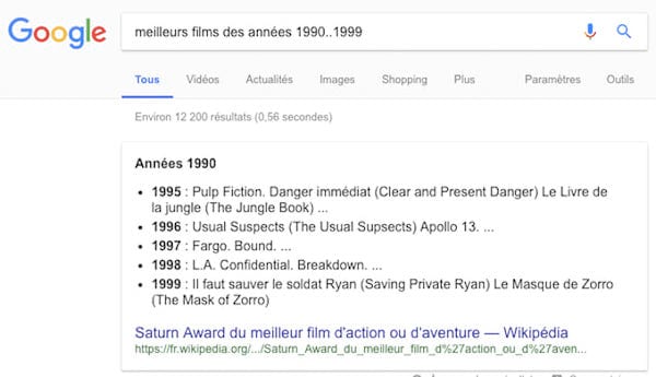 Utilisez deux points de suspension pour obtenir une fourchette de date dans vos résultat Google.