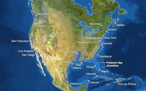 carte amérique simulation hausse niveau des océans