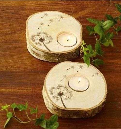 Wooden logs that serve as a support for candles 