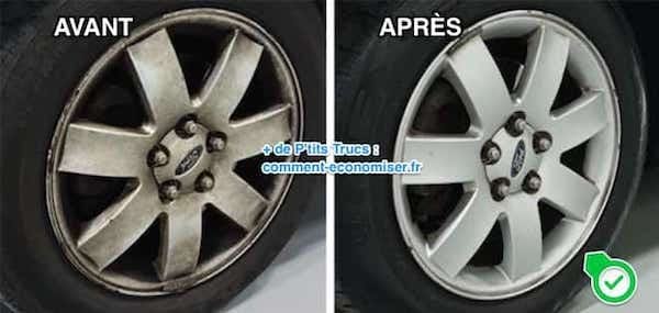 Nettoyer jantes voiture avec vinaigre blanc avant après