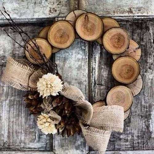 Wreath made with several wooden logs