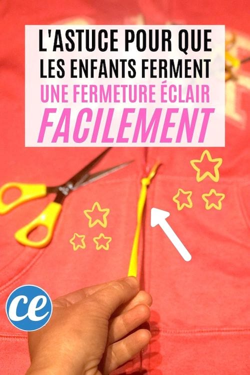 un ruban jaune accroché à la tirette de la fermeture éclair d'une veste rose pour faciliter l'ouverture et la fermeture